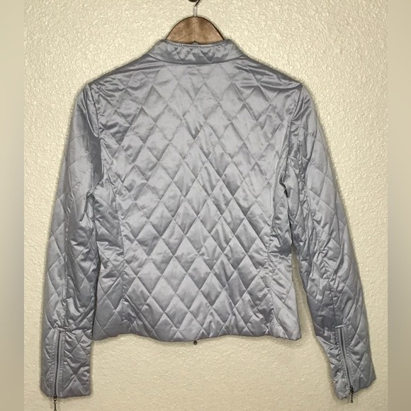 Express Metallic Silver Quilted Moto Style Zip Jacket Size 8 - Picture 4 of 4